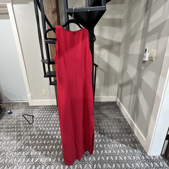 Vintage Red Dress Leslie Fay 8 Rhinestone 80s Maxi - Picture 7 of 11